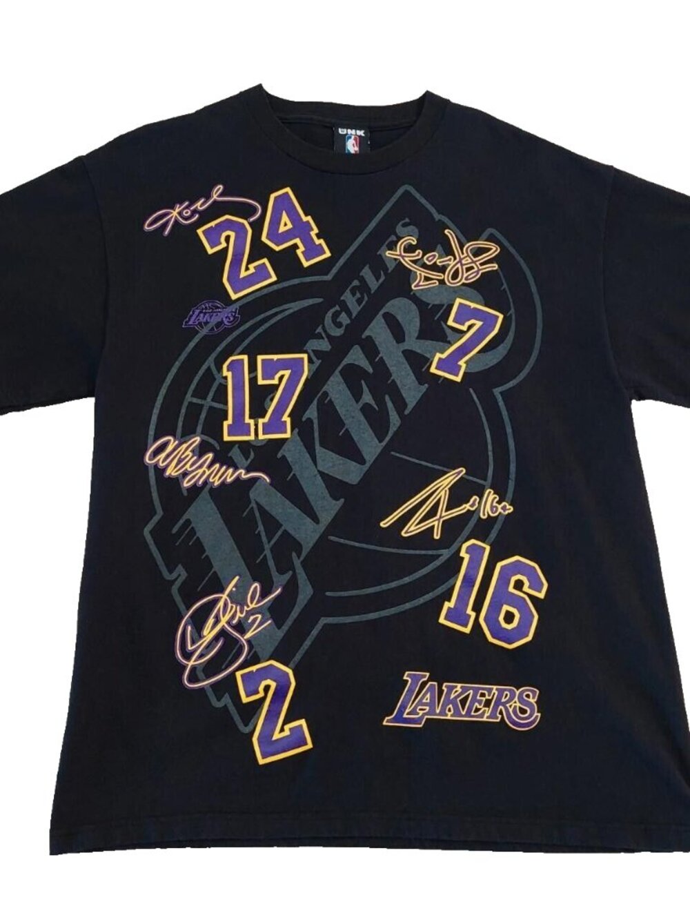 Rare! UNK x NBA Lakers T-Shirt Sz L, Team Signatures, AOP Kobe Bryant #24 LA